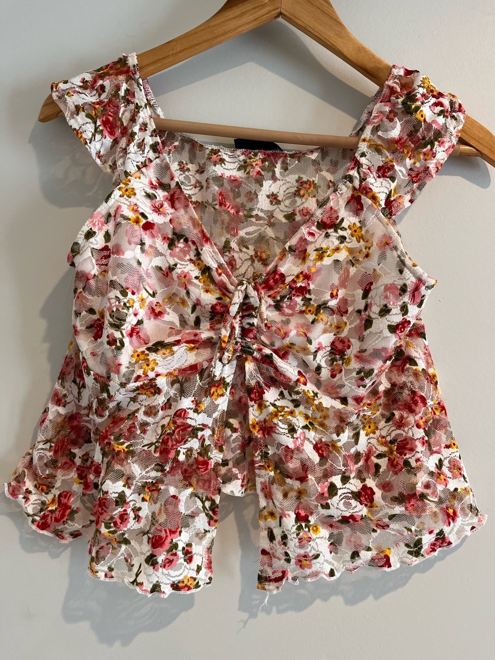Floral Mesh Cropped Top Tank Cami Sleeveless Fairy Sweetheart Med Y2K Babydoll